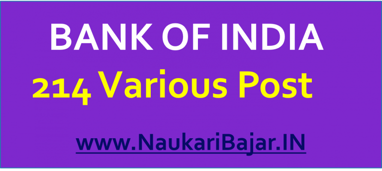 Bank of India 214 Vacancies