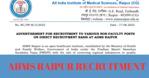 Read more about the article AIIMS Raipur Recruitment 2023 । एम्‍स रायपुर में नर्सिंग ऑफिसर के पदों में भर्ती के लिये आवेदन शुरू