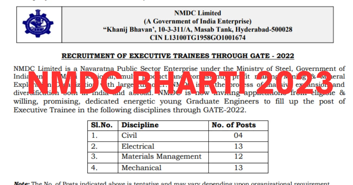 You are currently viewing NMDC Recruitment 2023 I एनएमडीसी रिक्‍त पदों की भर्ती