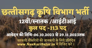 Read more about the article व्‍यापम कृषि विकास एवं किसान कल्‍याण विभाग में 113 पदों में भर्ती । CG Vyapam Krishi Vibhag Vacancy 2023, Total 113, Apply Now