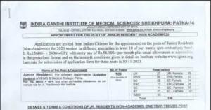 Read more about the article Bihar Junior Resident Vacancy 2023 – IGIMS Bihar Jr. Residents For 131 Vacancies @igims.org