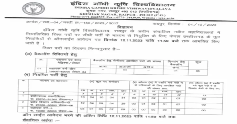 IGKV Raippur Lab Technician Recruitment 2023