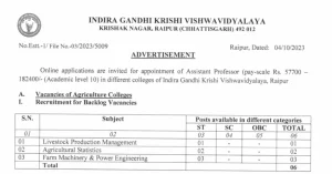 Read more about the article IGKV Raipur Recruitment 2023 NOtification: Apply online, 24 Vacancies @gkv.ac.in