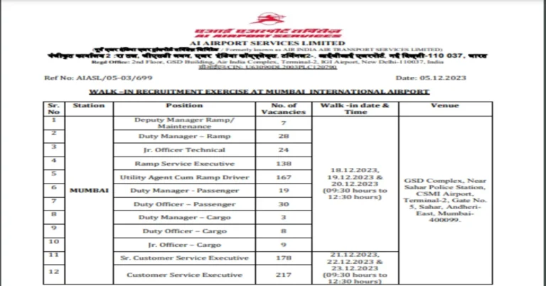 AIASL RAMP Service Executive Vacancy 2023