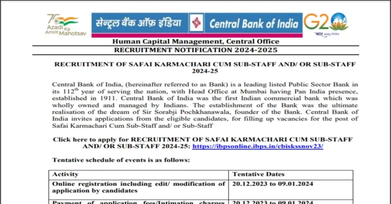 Central Bank of India Recruitment 2024