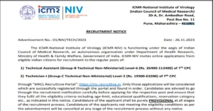 Read more about the article NIV Recruitment 2023- NIV Technical Asst. & Technician Recruitment 2023 Apply for 80 Vacancies