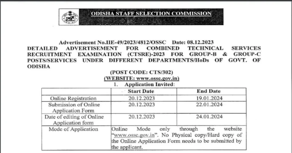OSSC Combined Technical Service Exam 2023