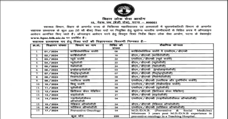 BPSC Assistant Professor Recruitment 2024