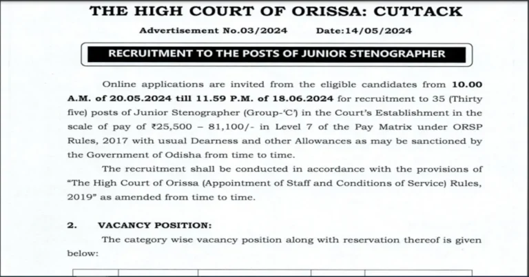 High Court Junior Stenorapher Recruitment 2024